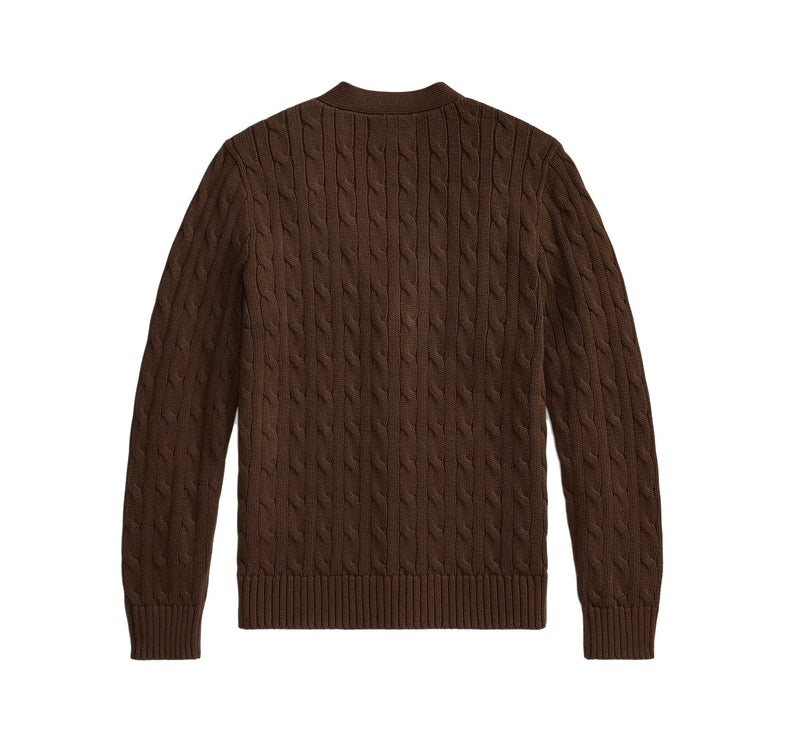 Polo Ralph Lauren Boy's Cable-Knit Cotton V-Neck Cardigan Nutmeg Brown