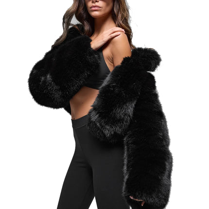 alo Women's Opulent Faux Fur Cropped Jacket Black