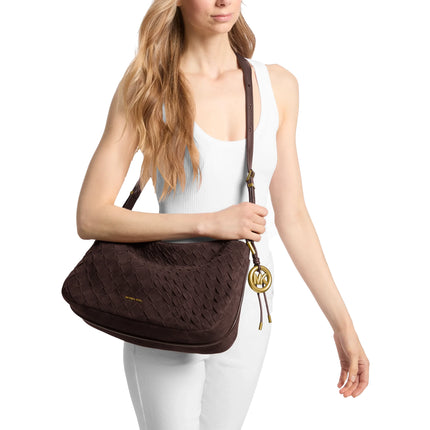 Michael Kors Women's Nolita Medium Hand-Woven Suede Shoulder Bag Chocolate