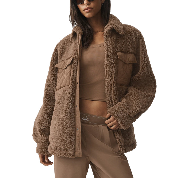 alo Women's Sherpa Edge Shacket Java Brown