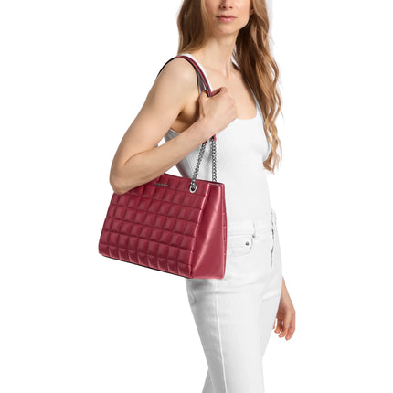 Michael Kors Women's Soho Medium Quilted Tote Bag Maroon