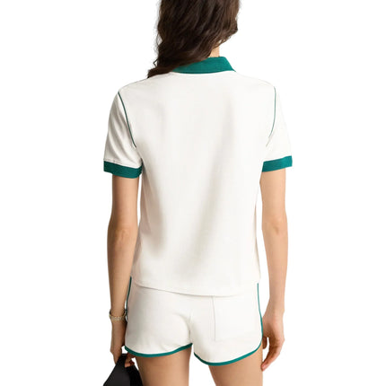 Sporty & Rich Women's Crown 70s Pique Polo White/Alpine