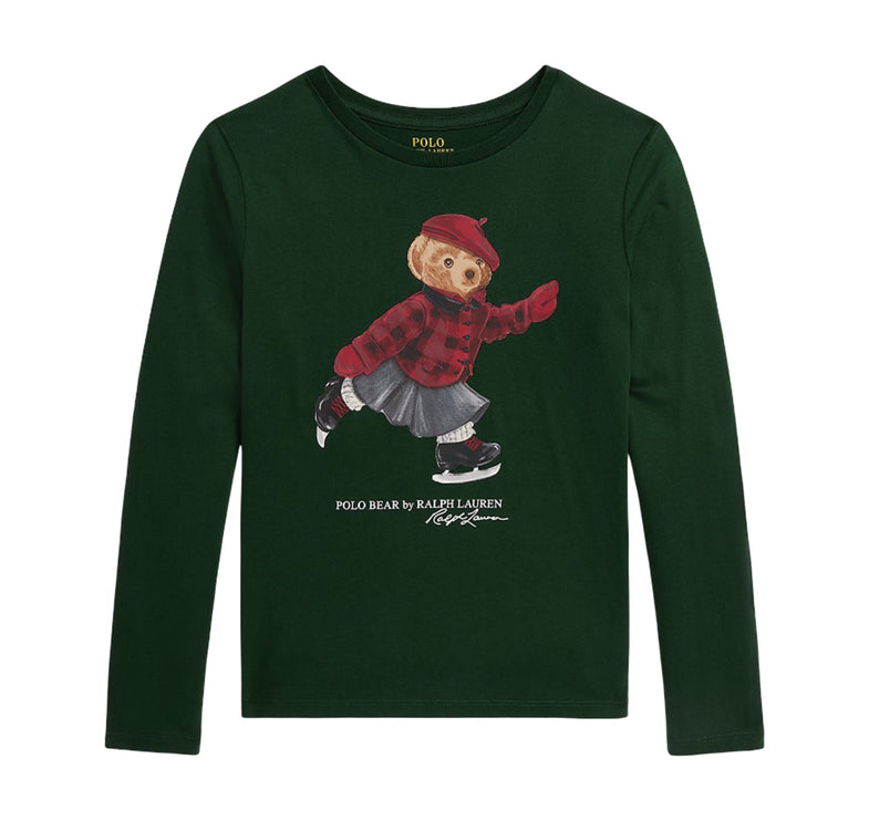 Polo Ralph Lauren Girl's Polo Bear Cotton Long-Sleeve Tee Northwest Pine