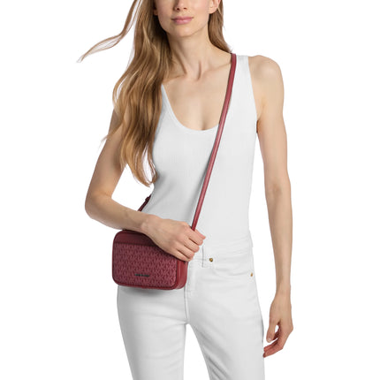 Michael Kors Women's Jet Set Travel Small Signature Logo Camera Crossbody Bag Maroon
