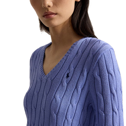 Polo Ralph Lauren Women's Cable-Knit Cotton V-Neck Sweater New Litchfield Blue