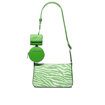 Michael Kors Women's Jet Set Leather Medium Animal Print Logo Crossbody Bag with Case for Apple Airpods Pro® Jungle