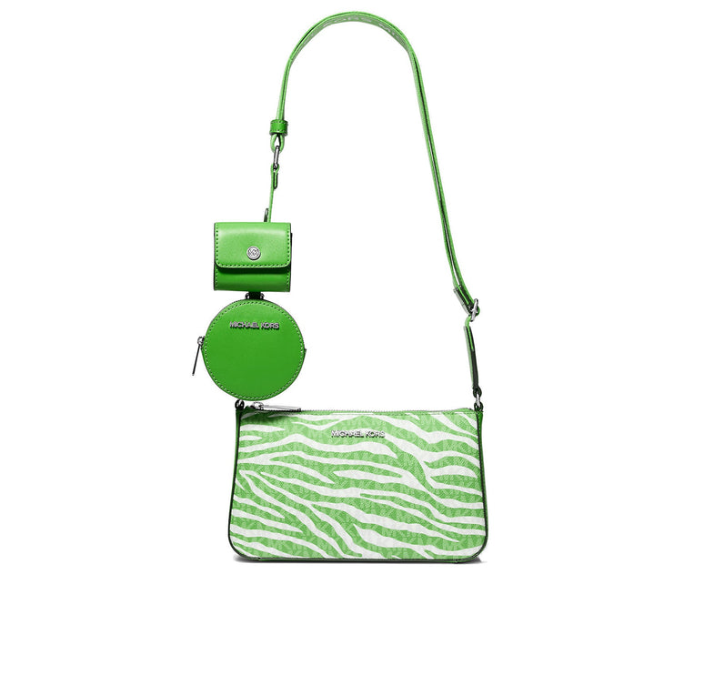 Michael Kors Women's Jet Set Leather Medium Animal Print Logo Crossbody Bag with Case for Apple Airpods Pro® Jungle