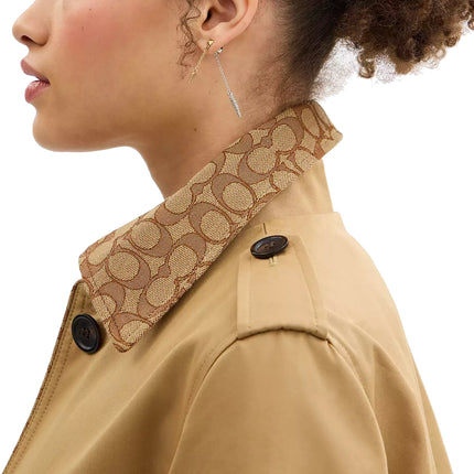 COACH Women's Trench With Signature Piping Khaki
