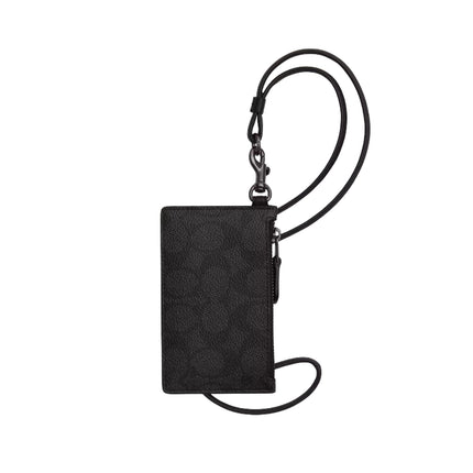 Coach Women's Zip Lanyard Card Case In Signature Canvas Gunmetal/Charcoal/Black