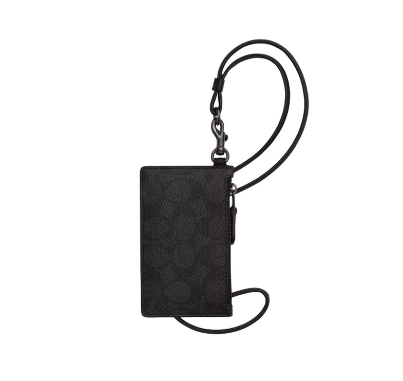 Coach Women's Zip Lanyard Card Case In Signature Canvas Gunmetal/Charcoal/Black