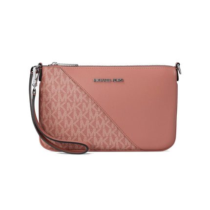 Michael Kors Women's Jet Set Travel Small Signature Logo and Smooth Wristlet Sunset Rose