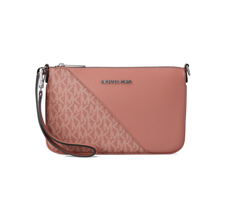 Michael Kors Women's Jet Set Travel Small Signature Logo and Smooth Wristlet Sunset Rose