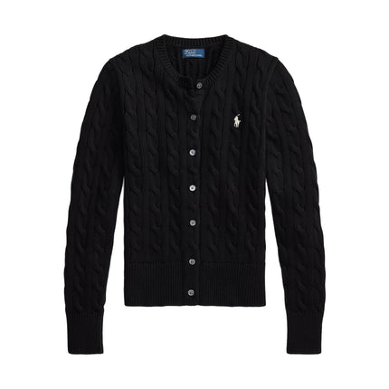 Polo Ralph Lauren Women's Cable-Knit Cotton Crewneck Cardigan Polo Black