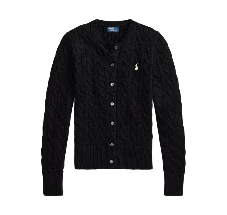 Polo Ralph Lauren Women's Cable-Knit Cotton Crewneck Cardigan Polo Black
