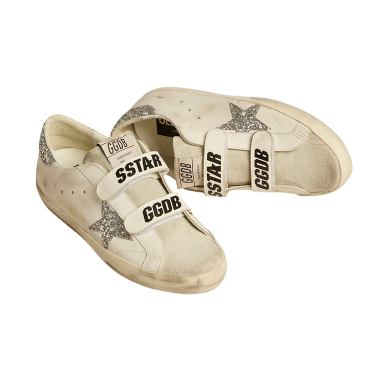 Golden Goose Women's Old School with Silver Glitter Star and Ice Gray