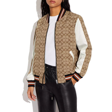 COACH Women's Signature Souvenir Jacket Khaki Multi