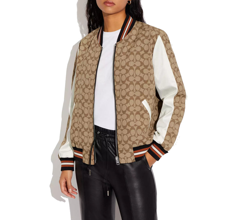 COACH Women's Signature Souvenir Jacket Khaki Multi
