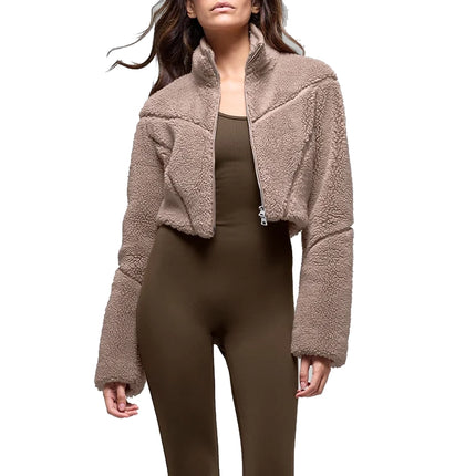 alo Women's Sherpa Cropped Slope Side Jacket Chai Latte