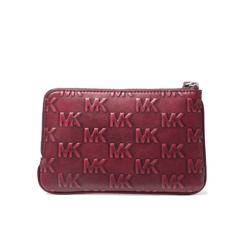 Michael Kors Women's Jet Set Travel Small Burnished Logo Embossed Wristlet Maroon