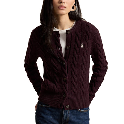 Polo Ralph Lauren Women's Cable-Knit Wool-Cashmere Cardigan Damson Melange