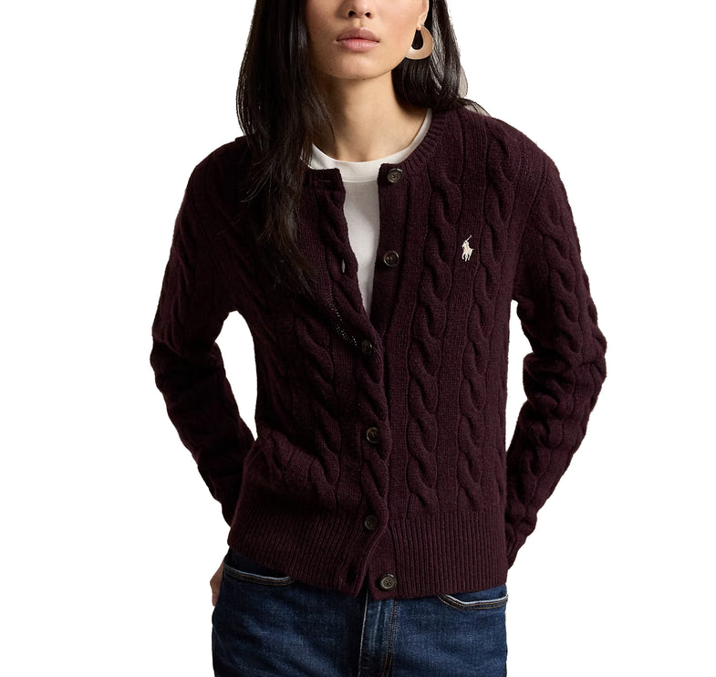 Polo Ralph Lauren Women's Cable-Knit Wool-Cashmere Cardigan Damson Melange
