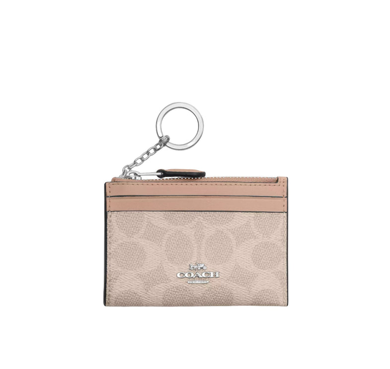 Coach Women's Mini Skinny Id Case In Signature Canvas Silver/Sand/Taupe