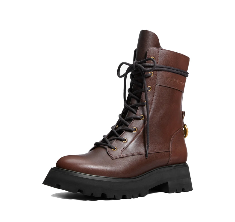 Michael Kors Women's Caleb Burnished Leather Combat Boot Luggage