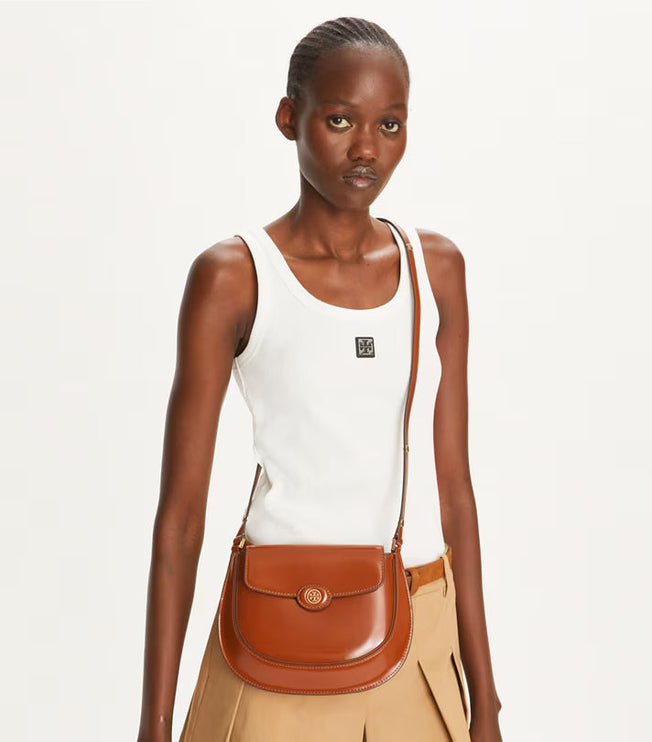 Tory Burch Women's Robinson Spazzolato Small Flap Bag DARK SIENNA