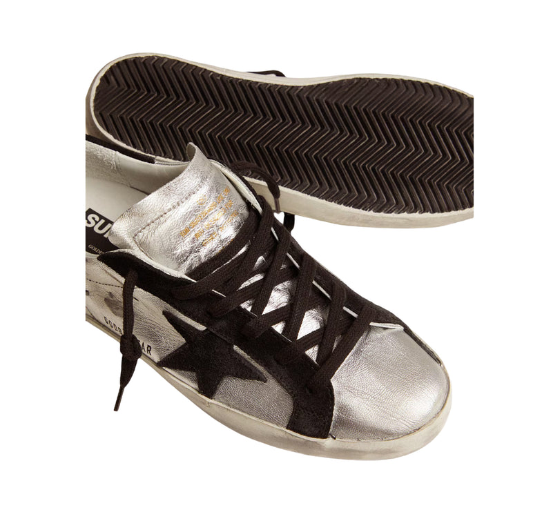 Golden Goose Women's Supe Star in Silver Leather with Contrasting Inserts