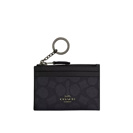 Coach Women's Mini Skinny Id Case In Signature Canvas Gunmetal/Charcoal/Black