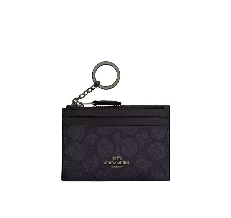 Coach Women's Mini Skinny Id Case In Signature Canvas Gunmetal/Charcoal/Black
