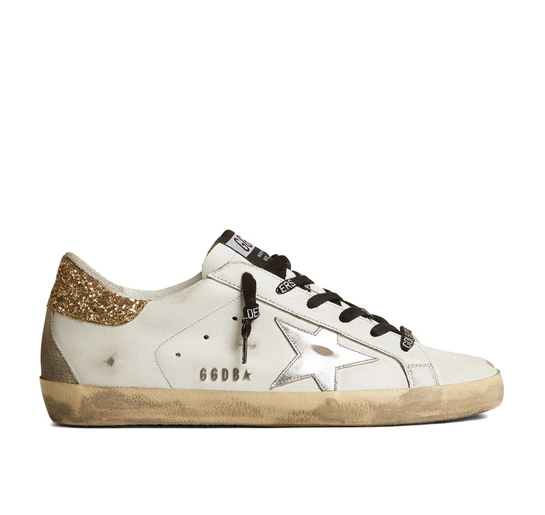 Golden Goose Women's Super Star Sneakers with Gold Glittery