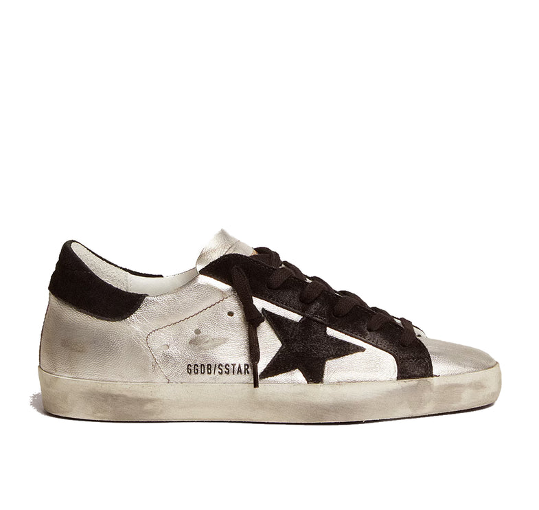 Golden Goose Women's Supe Star in Silver Leather with Contrasting Inserts