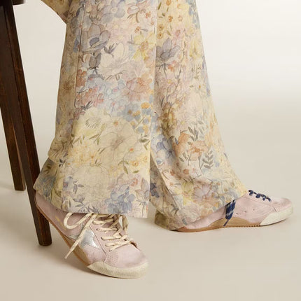 Golden Goose Women's True Star in Pastel Pink Suede with Silver Star