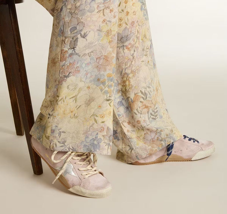 Golden Goose Women's True Star in Pastel Pink Suede with Silver Star