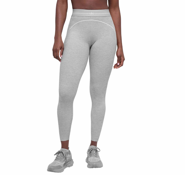 alo Women's 7/8 High-Waist Alosoft Heart Throb Legging Athletic Heather Grey/White