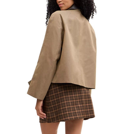 COACH Women's Swing Trench Coat With Leather Collar Mud