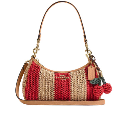 Coach Women's Teri Shoulder Bag With Stripes And Charm Gold/Red/Tan