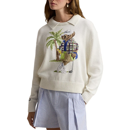 Polo Ralph Lauren Women's Polo Bear Performance Polo Sweater White Splash Multi