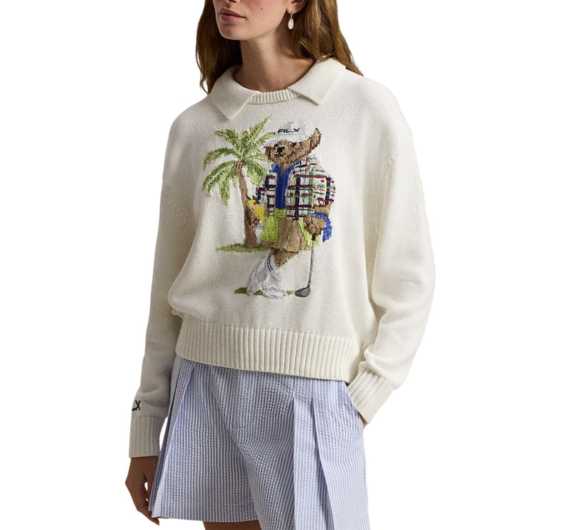Polo Ralph Lauren Women's Polo Bear Performance Polo Sweater White Splash Multi