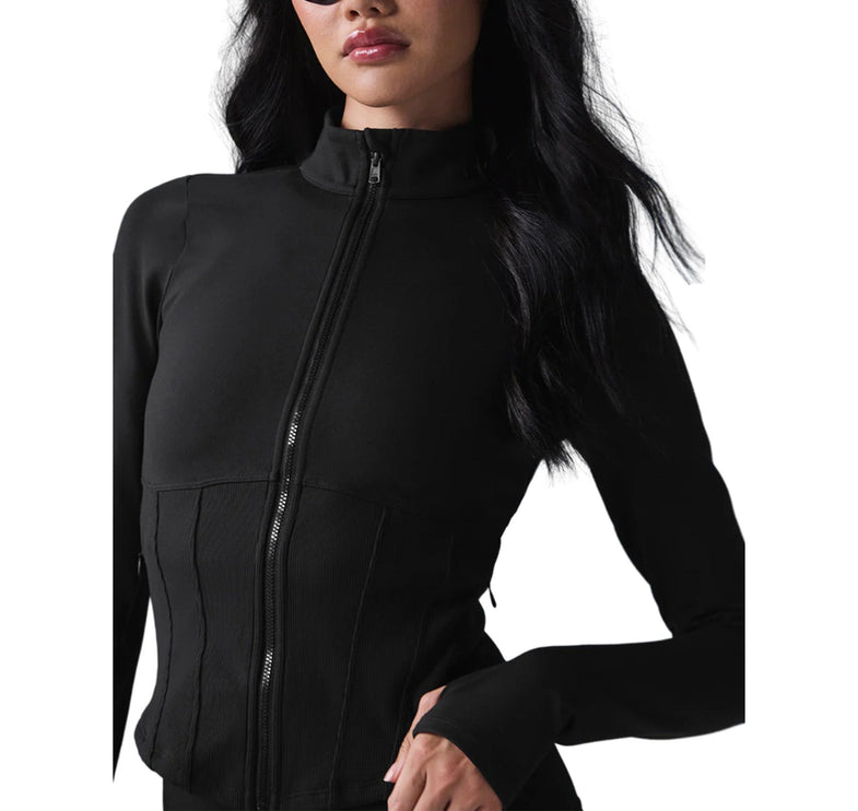 alo Women's Airbrush Corset Full Zip Jacket Black