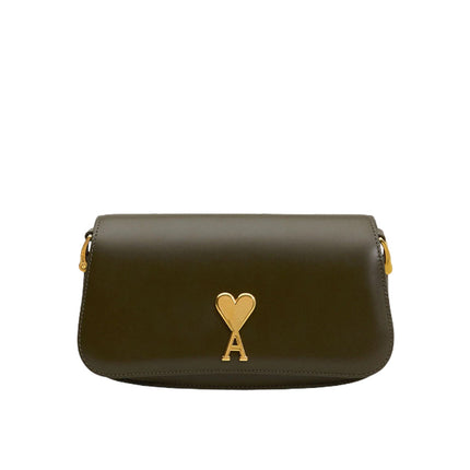 AMI Alexandre Mattiussi Leather Paris Paris Shoulder Bag Black Olive