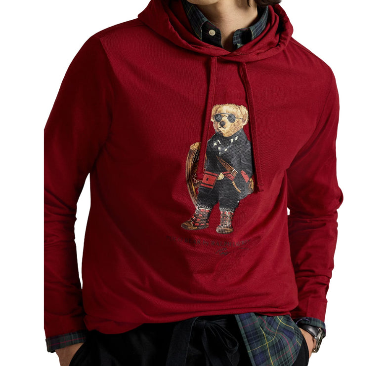 Polo Ralph Lauren Men's Polo Bear Jersey Hooded T-Shirt Holiday Red