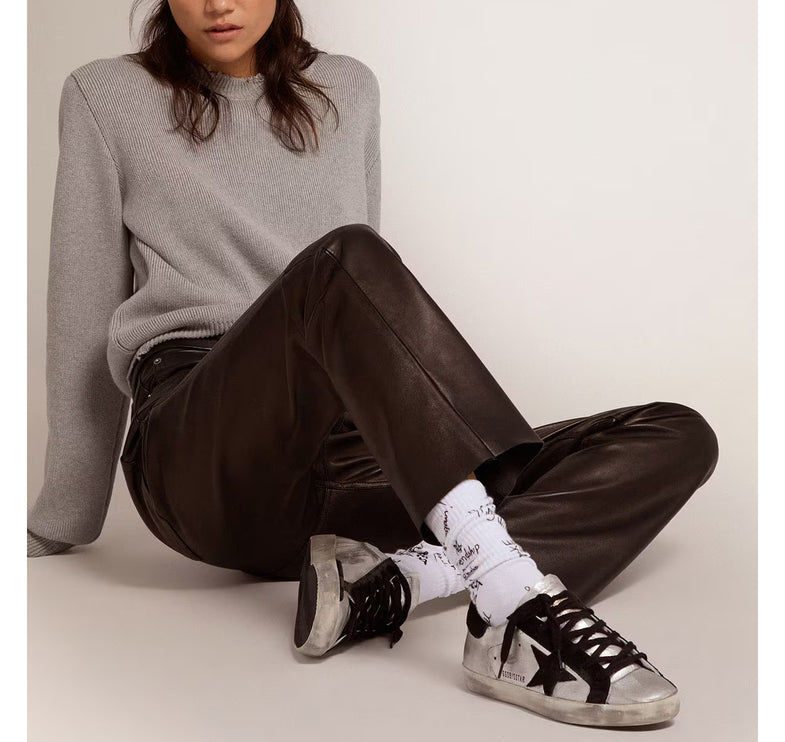 Golden Goose Women's Supe Star in Silver Leather with Contrasting Inserts