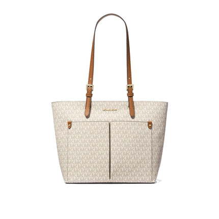 Michael Kors Women's Jet Set Medium Logo Pocket Tote Bag Vanilla