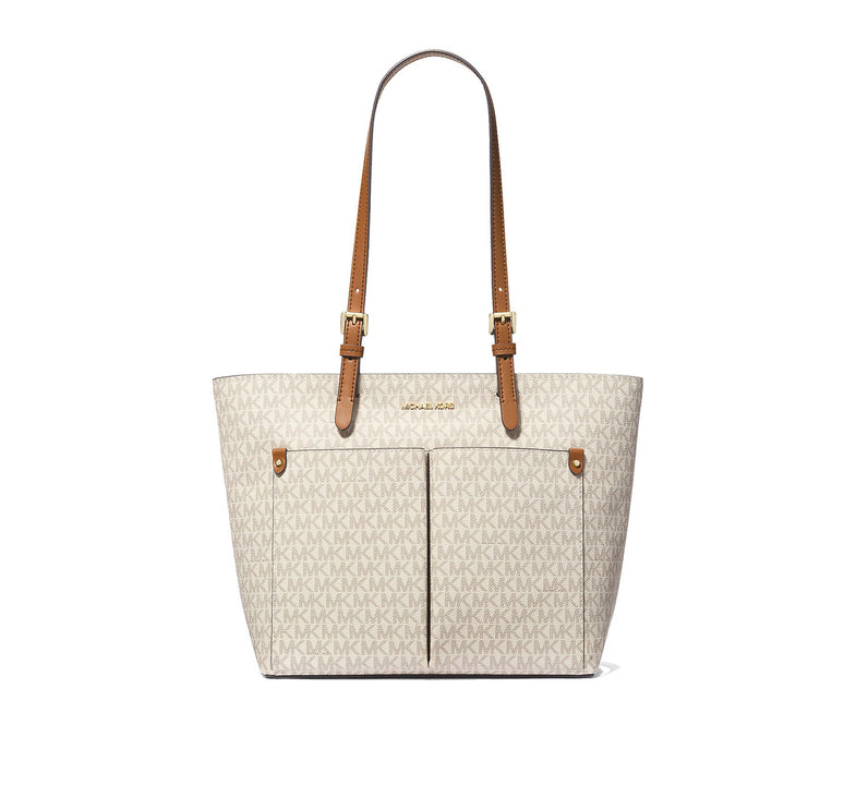 Michael Kors Women's Jet Set Medium Logo Pocket Tote Bag Vanilla