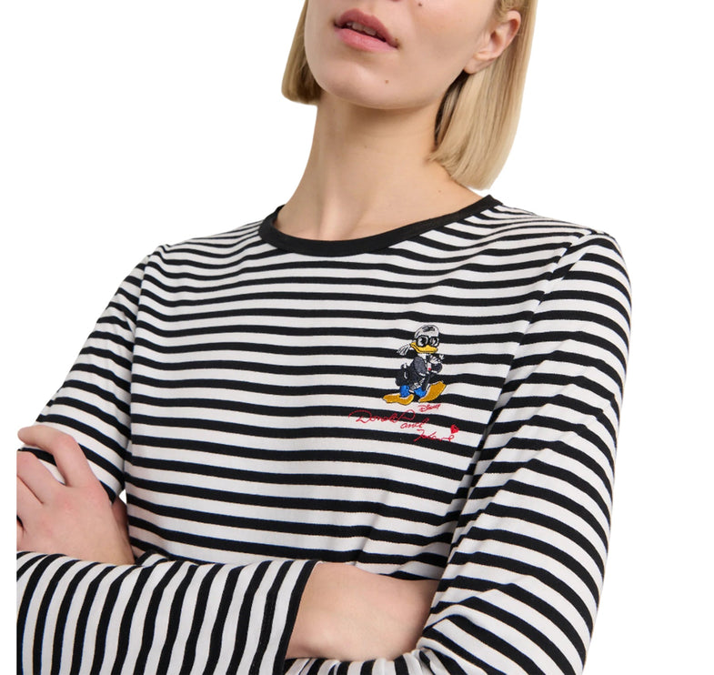 Disney x KARL LAGERFELD Women's Striped T-Shirt Small Stripe Black/White