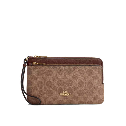Coach Women's Double Zip Wallet In Signature Canvas Gold/Tan/Brown