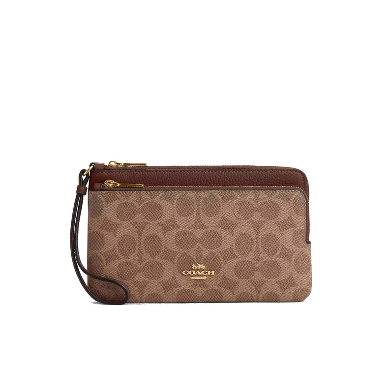 Coach Women's Double Zip Wallet In Signature Canvas Gold/Tan/Brown
