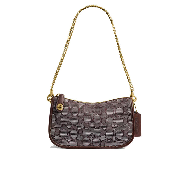 Coach Women's Swinger Bag 20 With Chain In Signature Jacquard Brass/Oak Maple